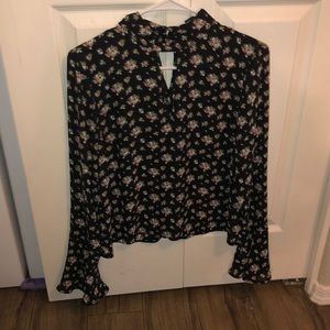 Sheer long sleeve deep v neck